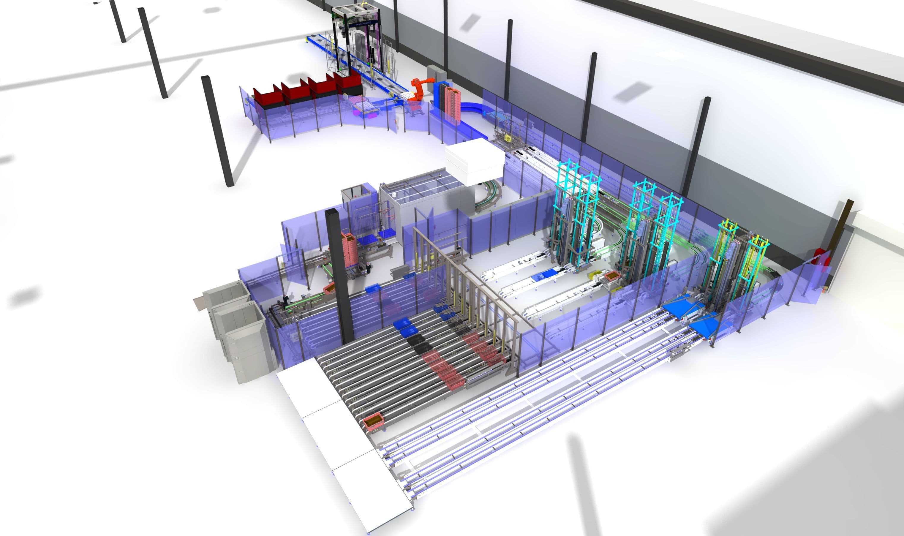 Automaattinen laatikkopinojen purku-, yhdistely- ja lavausjärjestelmä